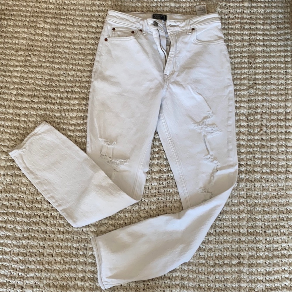 A&F distressed white jeans